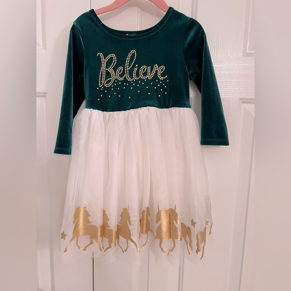 Ready for Family Pics! Dark Green Christmas Unicorn dress 🎄